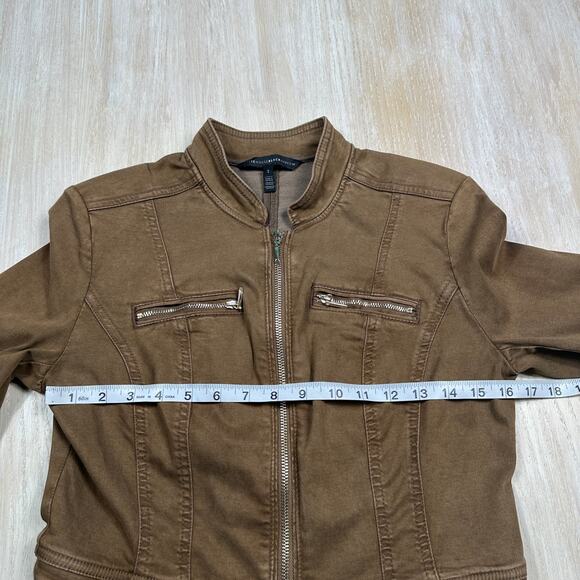 WHBM Brown Utility Zip Front Moto Style Pockets Utilitarian Chic Casual Jacket 2 - Picture 6 of 12